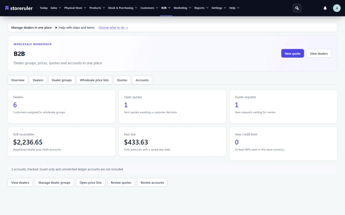 B2B customer and quote center