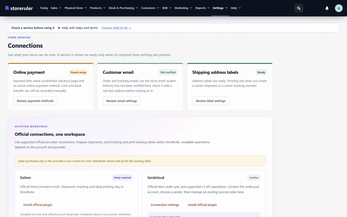 Shipping connections and shipment details