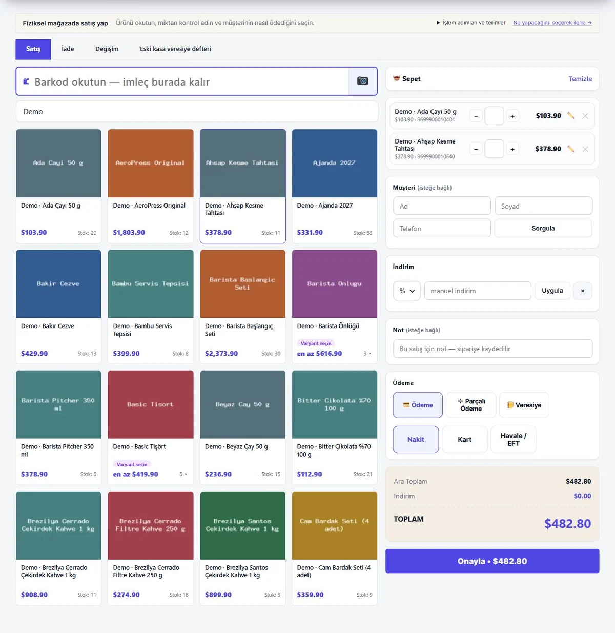 Products and cart in the point of sale